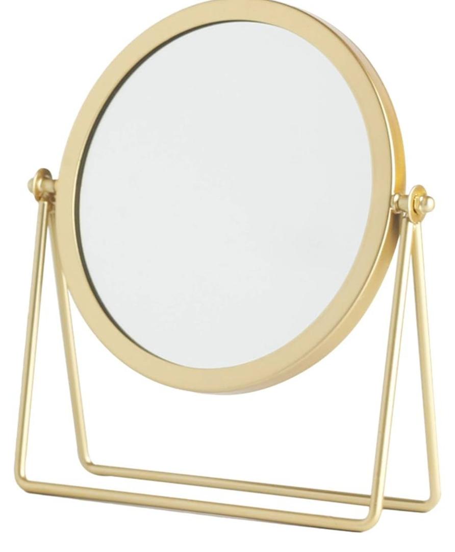 Iron Tabletop Makeup Mirror, Round Swivel Desktop Stand Mirror, 360°Rotation One-Sided Dressing Table Mirror(Golden)