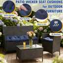 Wicker Furniture Cushions Set, Waterproof Patio Cushions for Outdoor Chairs 3 Pieces, 1 Loveseat & 2 Seat Pads Thick Outdoor Replacement Cushions for Porch Lawn Bench Couch Sofa, Navy Blue