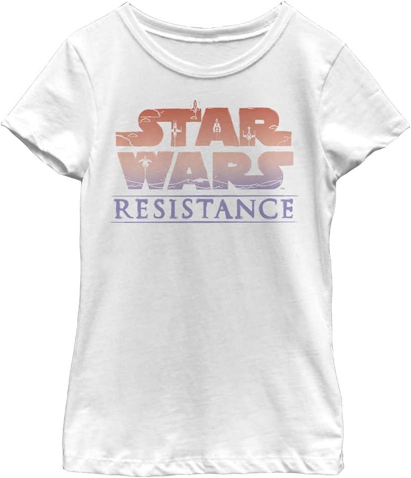 STAR WARS Resistance Gradient Logo Girls Short Sleeve Tee Shirt (Large, White)