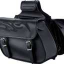 Dream Apparel Faux Leather Motorcycle Saddle Bags Throw Over Saddlebags, PVC Motorcycle Side Bags for Honda Shadow Sportster Softail Dyna V-star (Black) (Black 26L & Flame Pattern)