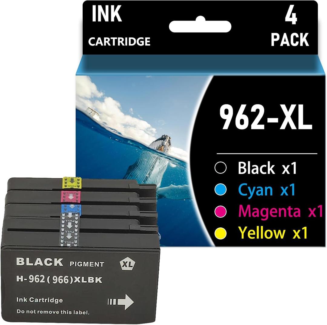 AMAZINK 962XL Ink Cartridges, 4 Pack (BK,C,M,Y) for OfficeJet Pro 9010, 9015, 9020, 9025, 9012, 9014, 9016, 9019, 9022, 9026, 9028 Printers
