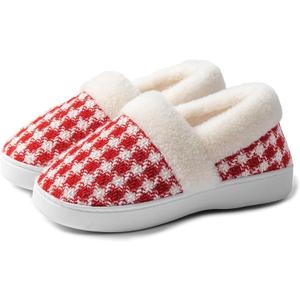 UBFEN Womens Mens Slippers Memory Foam Comfort Fuzzy Plush Lining Slip On House Shoes (Red, M)