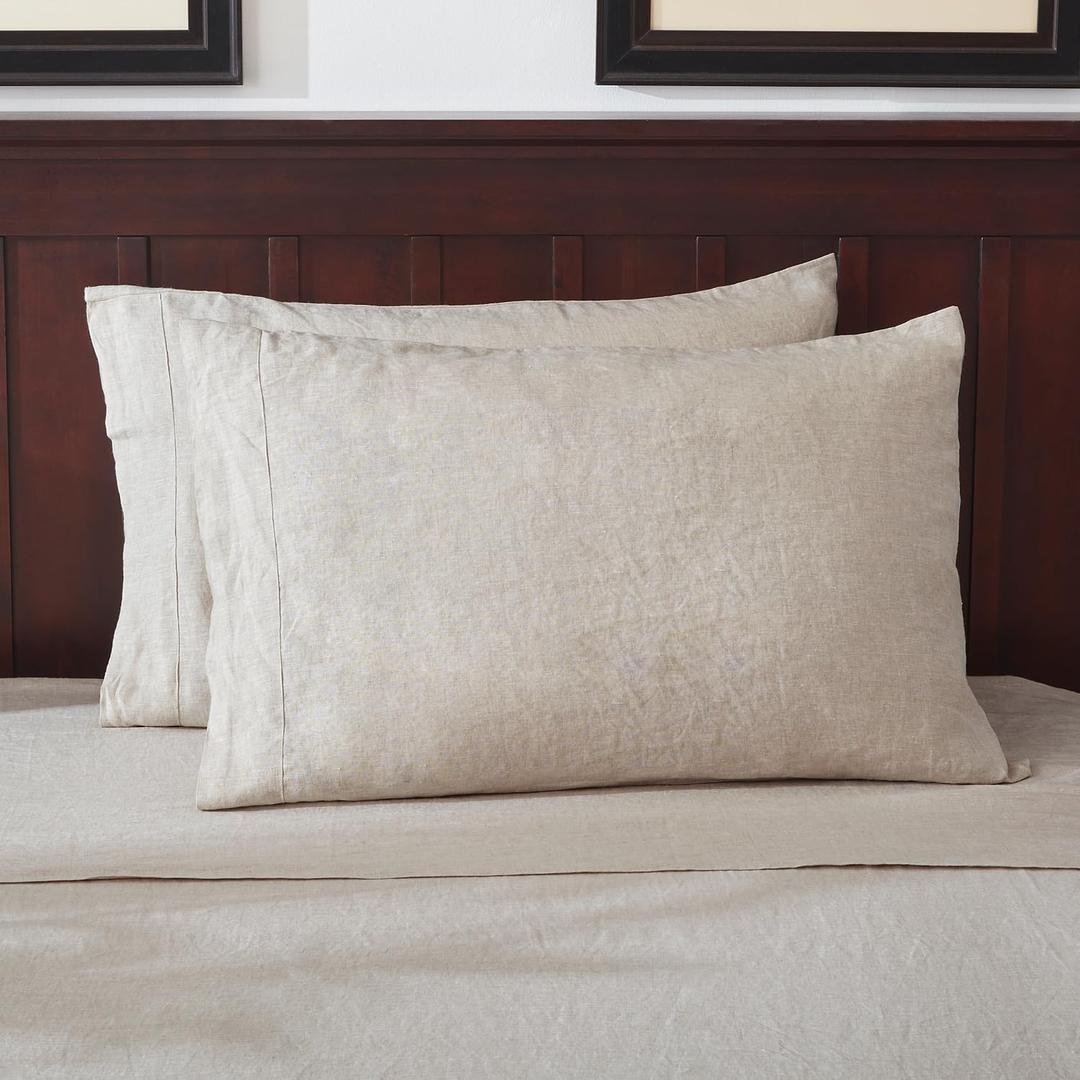 TOSMO Linen Pillowcase, 100% French Flax Stone Washed Pillowcases Envelope Closure, Set of 2, 2 Pillow Cases (Natural Linen, King 20 x 40 inches)