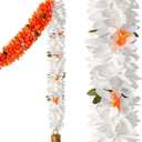 Toran Bandanwaar Artificial Flower Garland for Wall Door Hanging Home Temple Festival Wedding Function Party Decoration Dcor and Gifting (White and Orange)
