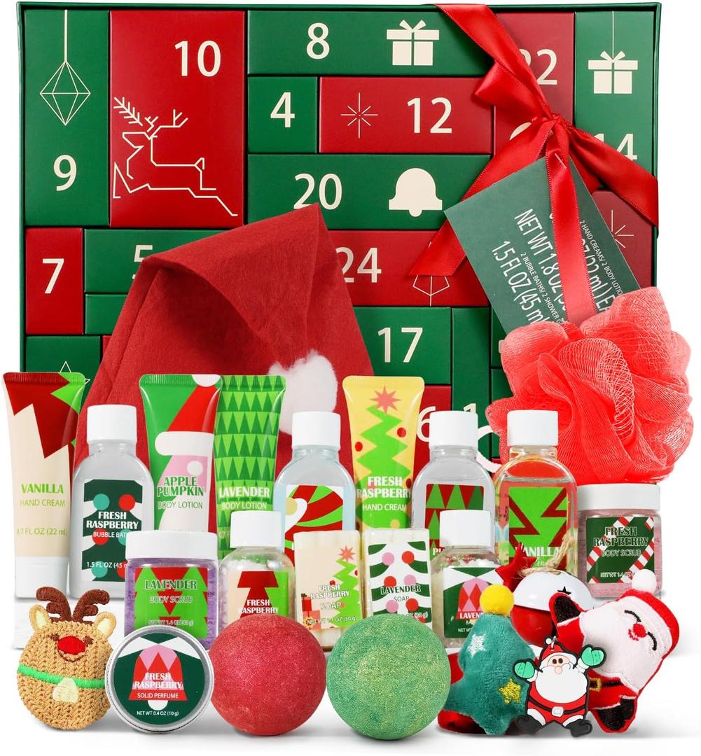 Advent Skincare Calendar 2025 for Adults Women, 24 Days of Beauty Christmas Countdown Calendar, Holiday Christmas Gifts Baskets for Girls, Teen Girls, Wife, Bath and Body Gift Set with Lotion