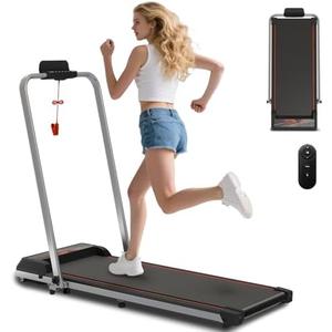 Walking Pad Treadmill, 2 in 1 Folding Walking Pad with Incline, Workout Equipment Screen, Portable Under Desk Treadmill with Remote Control for Home Office Use,Smart App, Red Stripe