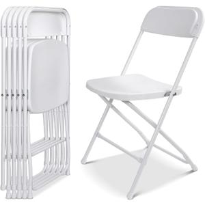 6 Pack White Portable Foldable Camping Chairs, Lightweight Outdoor Seat with Non-Slip Feet for Camping, Picnic, Patio & Travel Use