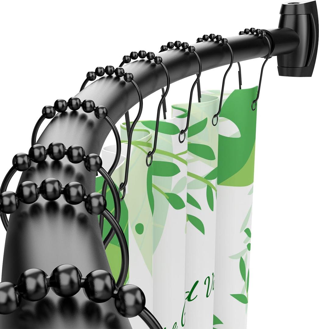 Bonpally Curved Shower Curtain Rod for Bathroom, 40-72 Inches Adjustable Curved Shower Rod, 0.9MM Aluminum Shower Curtain Rod with Rotating Brackets for Extra Shower Space, Need to Drill, Black