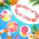 Jexine 50 Counts Hawaiian Leis Necklace Tropical Flower Leis for Luau Party Artificial Flowers Neck Loop for Decoration Beach Birthday Wedding Dance Garland Headbands (Pink)