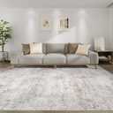 Washable Rug 10x14 Area Rugs for Living Room: Modern Abstract Neutral Soft Carpet for Bedroom Dining Room Under Kitchen Table Home Office Decor - Brown Grey