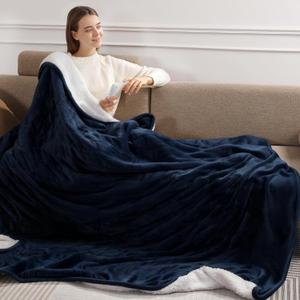 Electric Blanket Queen Size 84" x 90" Heated Blanket with Dual Control, 5 Heating Levels & 10 Hours Auto Off, Fast Heating Blanket Soft Flannel & Fluffy Sherpa, Birthday Gifts for Senior Grandma Blue