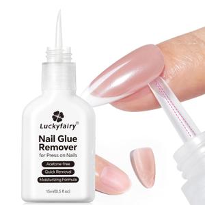 Luckyfairy Nail Glue Remover for Press on Nails, 15ml Acetone-free Nail Polish Remover, Multi-Functional Glue Remover for Nails Tips, Quick Easy Gentle Removal, Not for Gel Polish