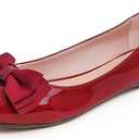 Feversole Women's Round Toe Cute Bow Trim Ballet Flats (8, Retro Red Patent Tri-bow)