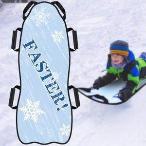 45"17" Foldable Snow Sled, Fits 2 Children or 1 Adult, Ultra Portable Strong Sturdy Fabric Stitching, Handles with Steering, Kid's Winter Fun