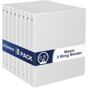 0.5-Inch 3-Ring-Binder with Pockets, 1/2'' Basic Binders 1-inch View Round Binders Holds 100 Sheets US Letter Size 8.5'' x 11'' - Bundle Packs Perfect for Home, Office, and School (0.5-inch) 8 PAck