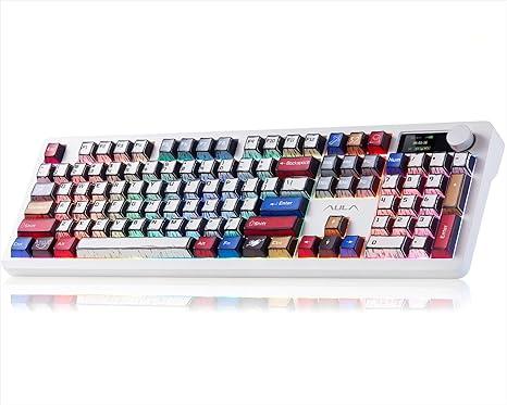 AULA Wireless Mechanical Gaming Keyboard Full Size 8000mAh with Knob&Screen | Hot Swappable Custom,RGB Backlit,Creamy Pre-lubed Blaze Switches,PBT Keycaps,Tri-Mode BT/2.4GHz/USB-C,F106Pro Comic Mix Color