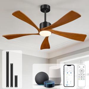52" Smart Ceiling Fan with Light, Alexa/App/Remote Control 5 Blades Walnut