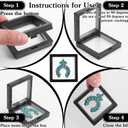 60 Pcs 3D Floating Display Case, 2.8 x 2.8 x 0.8 Inch Transparent Film 3D Floating Coin Display Frame Holder Stands for Challenge Coins, Jewelry, Shells, Gems, Rocks, Fossils, Specimen, Black