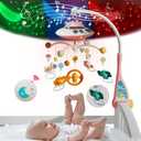 Baby Musical Crib Mobile with Night Lights and Relaxing Music,Hanging Rotating Animals Rattles,Stars Projection,Remote Control,for Boy Girl Newborn Baby Toys Pink