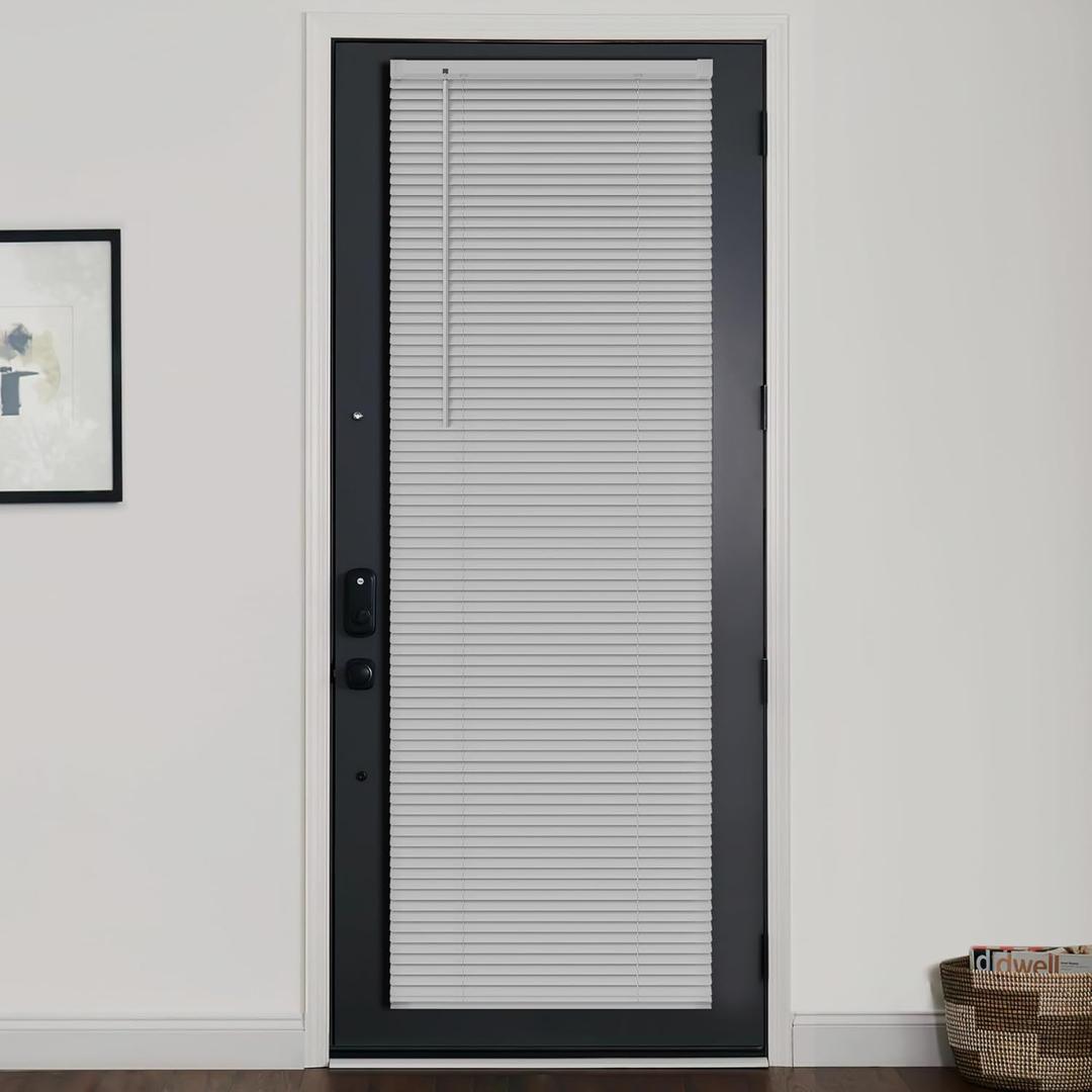LazBlinds 1" Vinyl Mini Blinds for Doors, Cordless French Door Blinds for Privacy, Light Filtering Privacy Horizontal Shades for Front Door Patio Sidelight Glass Door, 22" W x 72" H, Grey