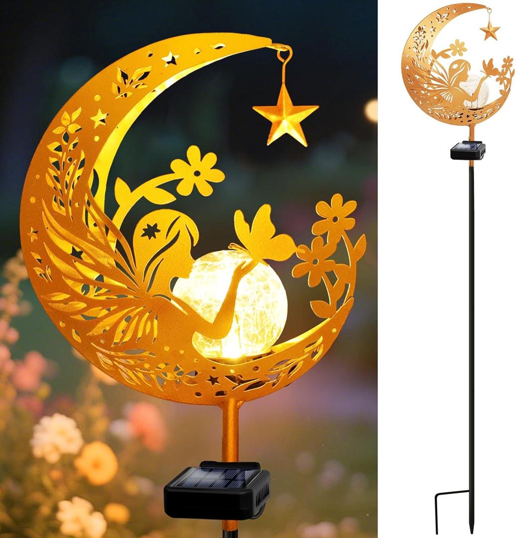 ZNYCYE Solar Lights Outdoor Decorative Moon Angel Solar Stake Lights Pathway Lights, Birthday Gifts for Women mom Grandma,Fairy Garden Decor Waterproof for Walkway, Yard, Lawn, Patio (Warm White)
