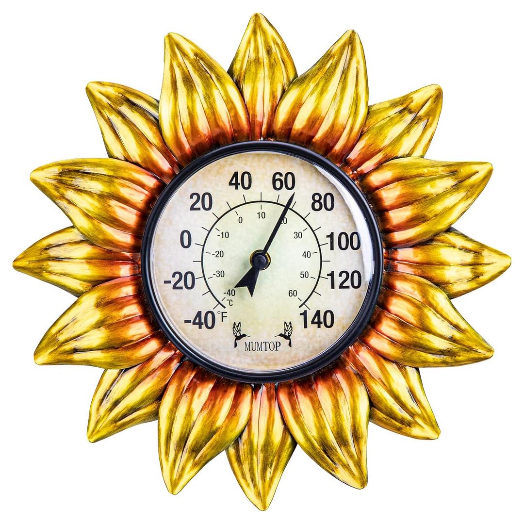 MUMTOP Outdoor Thermometers for Patio - Indoor Outdoor Thermometer, Sunflower Wall Thermometer Wireless for Garden Home Decor