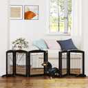 PAWLAND Dog Gate Indoor with Walk Through Door, Foldable Free Standing Pet Gate for Doorways, Stairs, the Houes, Pet Puppy Safety Fence, 120 in Extra Wide, 6 Panels, Support Feet Included, Espresso