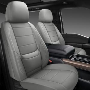 BABYBLU Leather Car Seat Covers,Universal 2 Pcs Front Seat Covers for Cars,Waterproof Automotive Seat Covers for Most Vehicles SUV Pick-up Truck (Grey, Full Set)