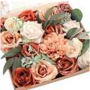 Floroom Terracotta Artificial Flowers Burnt Orange Fake Roses Peonies Dahlia Greenery Combo Box Set for DIY Wedding Bouquets Bridal Shower Centerpieces Floral Arrangements Party Tables Home Decoration