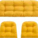 Outdoor/Indoor All Weather Tufted Wicker Chair Cushions of 3 Pieces, 1 Loveseat and 2 U-Shape Waterproof Cushions for Patio Furniture,Wicker Loveseat,Bench-Yellow