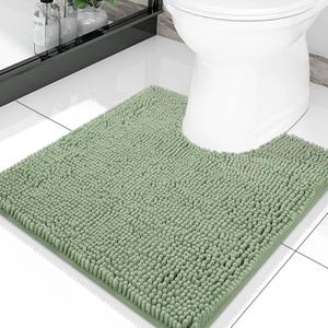 Smiry Luxury Chenille Toilet Rugs U-Shaped 20x20, Soft Absorbent Non-Slip Contour Bathroom Rugs for Toilet, Machine Washable Contoured Bath Mats, Sage Green