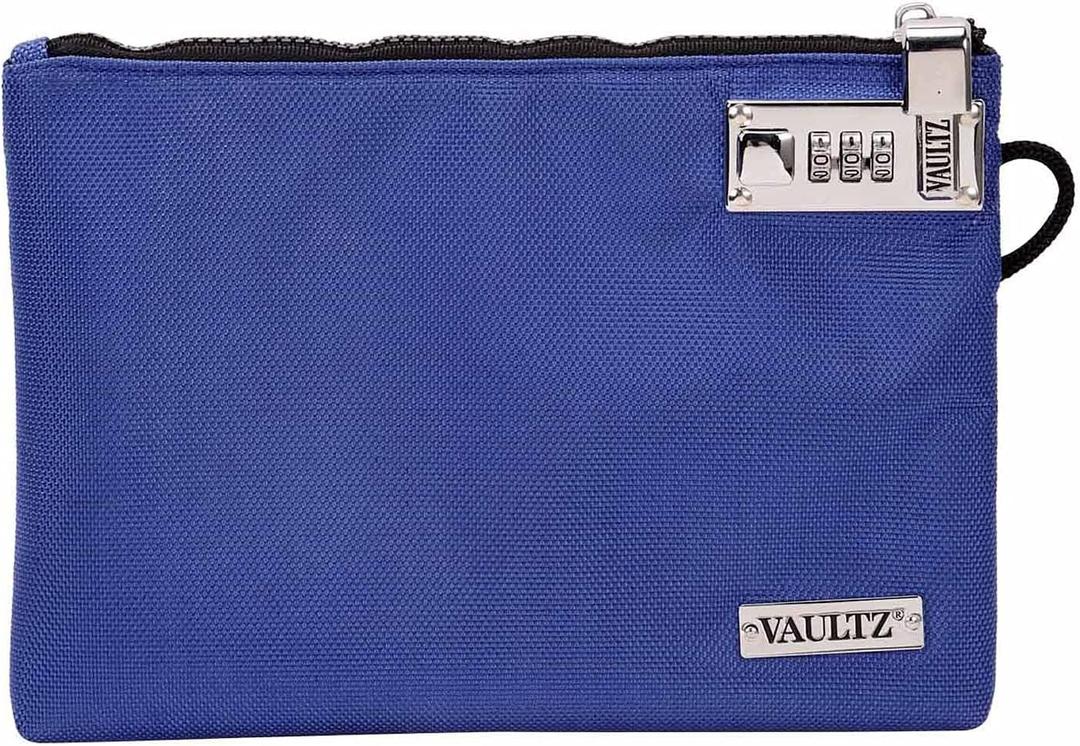 Vaultz Money Bag with Lock - 7 x 10 Inch, Men & Women's Locking Accessories Pouch for Cash, Bank Deposits, Wallet, Medicine, Phone and Credit Cards - BLUE