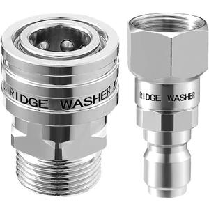RIDGE WASHER Pressure Washer Swivel Adapter, Stainless Steel M22 14mm to 3/8" Quick Connect, Stainless Quick Disconnect for Pressure Washer Hose, 5000 PSI, 2 Pack