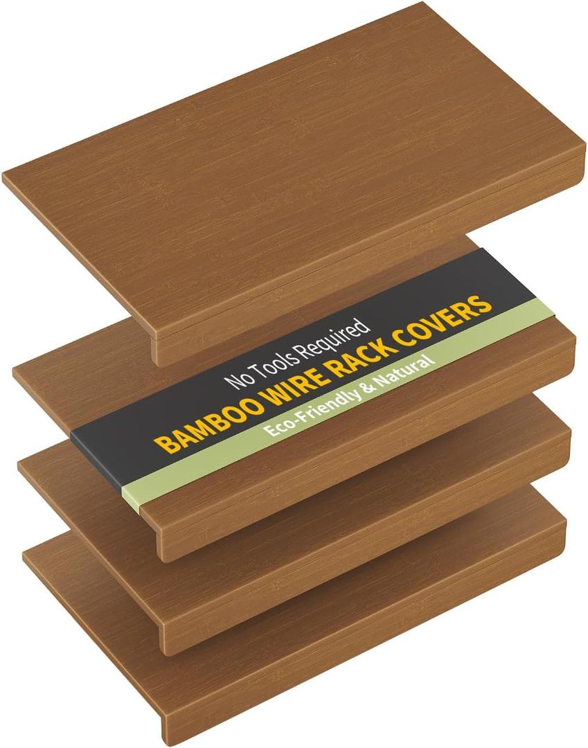Bamboo Wire Shelf Covers for 30" x 16" Racks, Snap-On Modular Removable Wire Rack Cover for Pantry & Kitchen, Set of 4, Walnut