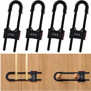 4 Pack U-Shaped Sliding Cabinet Locks Multifunctional Child Safety Lock Adjustable Baby Proof Clips for Home Cabinets Refrigerator Doors Cabinet Knobs and Window Handles (Black)
