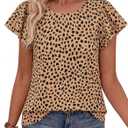 Zenlonr Womens Short Ruffle Sleeve Tops, 2026 Crewneck Leopard Shirts,Summer Casual Blouses for Work,Going Out&Daily Wear (Brown, S)