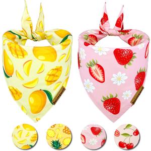 Summer Fruit Dog Bandanas 2 Pack 4 Pattern Reversible, Holiday Bandana for Boy and Girl, Premium Durable Fabric, Party Triangle Scarf for Medium to Extra Large Breed Dogs(X-Large)