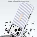 Jusy Stripes Phone Case Compatible with iPhone 17 Pro Max, with Finger Hand Strap Kickstand Shockproof Soft TPU Protective Cover for Women Girls, Blue and White