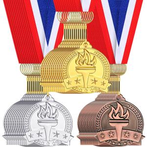 Landical Gold Silver Bronze Medals Bulk 2" Torch Award Medals with Neck Ribbon Metal Winner Awards for Adults Competitions Sports Football Basketball Tennis Events Party Tournaments Prizes