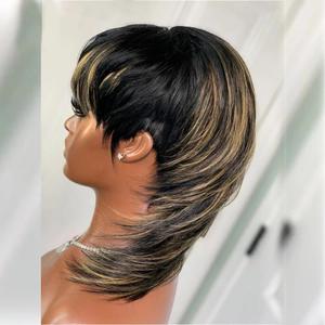 Mullet Wig for Black Women - Brown Ombre Pixie Cut Wig With Bangs - Heat Resistant