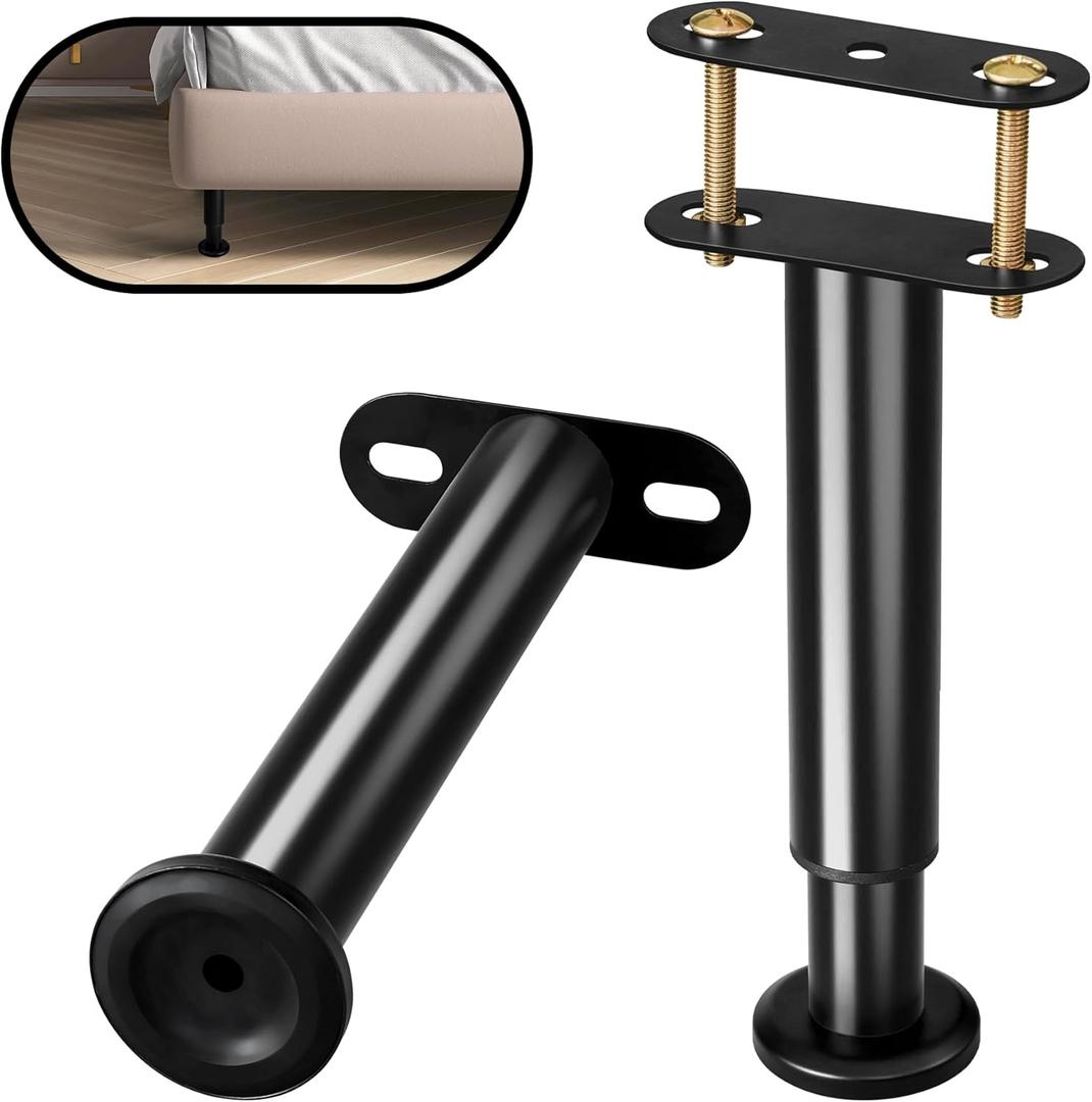 Adjustable Height Support Leg for Bed Frame,Bed Frame Center Support Legs with Wider Base,Bed Reinforcement Kit for Metal/Wood Slat,Height from 7" to 13",Black-Set of 2