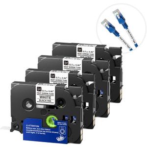 E1000 Heat Shrink Label Tapes - 0.46'' 11.7mm Black on White Tube Tapes Compatible with PT-E560BTVP E510VP E310BTVP Replacement for Brother P-Touch HSe-231 HSe231 HS-231, 4-Pack