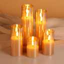 Gold Glass Flameless Candles with Remote Batteries, Flickering Slim LED Pillar Candles Home Table Decor Set of 5