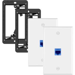 VCE Ethernet Wall Plate (UL-Listed), 1-Port CAT6 Wall Plate and Jack, RJ45 Keystone Wall Outlet with Single Gang Low Voltage Mounting Bracket, Blue 2-Pack