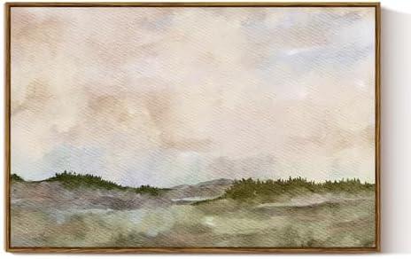 VIYYIEA Large Framed Canvas Wall Art, 24x36 Inch Minimalist Landscape Painting, Neutral Abstract Nature Wall Decor for Living Room or Bedroom, Serene Calm Wall Art