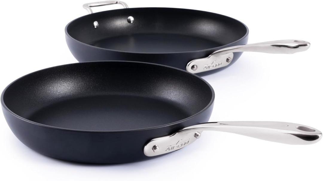 All-Clad HA1 Expert Hard Anodized Nonstick Frying Pan Set, 2-Piece 10" & 12" Skillet Set, Dishwasher-Safe, Oven-Safe Up to 500°F Compatible with All Stovetops (Gas, Electric & Induction) - Black