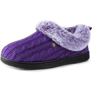 HomeTop Women's Cable Knit Slippers Breathable Warm Comfy Non-slip Indoor Outdoor House Shoes with Fuzzy Collar. Size 40-41