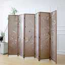 Furnnylane 6 Panel Room Divider for Room Separation, 5.6 ft Tall Double Sided Blackout Folding Privacy Screen - Freestanding Wall Partition with Plums and Birds Scenery for Home Office (67"H x 94.5"W)