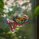 Window Hummingbird Feeder - Hand Blown Glass Mounted Hummingbird Feeder with Strong Suction Cups for Outdoor Window Mount (Blue)