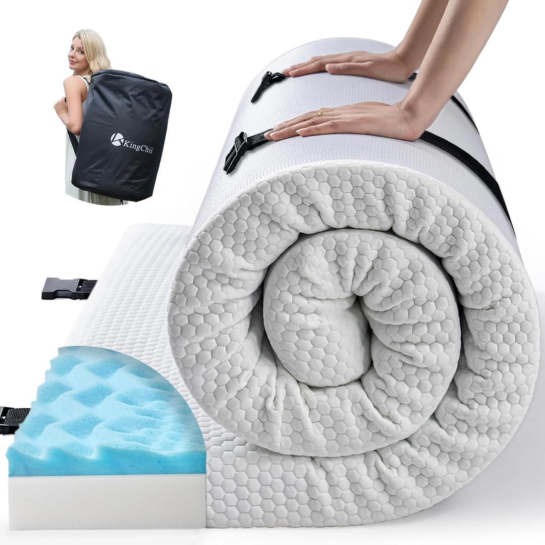 KingChii CertiPUR-US Memory Foam Camping Mattress, Portable Roll Up Travel Car Camping Mattress Sleeping Pad & Floor Mattress, Cot Mattress Guest Bed for Sleepover (Twin-XL/ 80 * 38 * 3 inch)